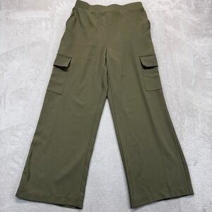 MELLODAY Pants Women's Large Olive Green Cargo Wide Leg Elastic Waist Trousers